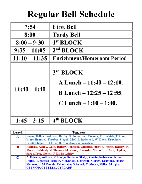 Regular Schedule